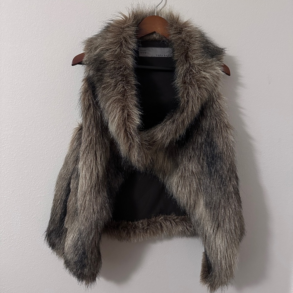 Zara Basic women’s Faux Fur Vest in Brown and Gray size small